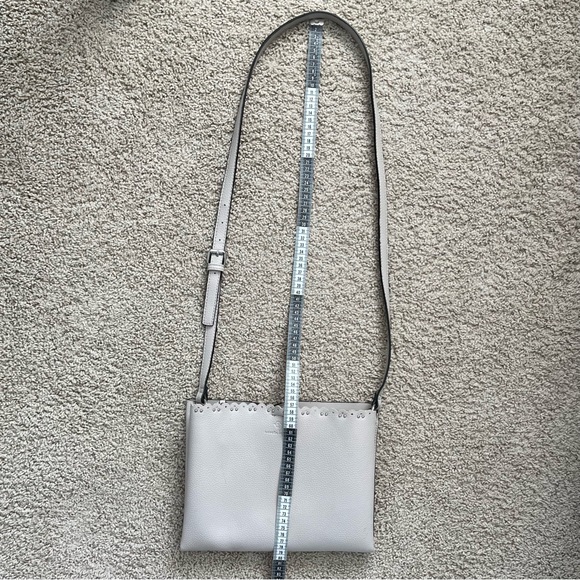 Nanette Lepore Scalloped Edge Studded Pebbled Grey Adjustable Strap Zipper Purse - Picture 13 of 16